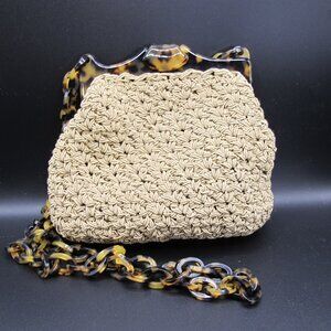 Vintage Gun-Marie Nilsson tan fabric purse with tortoise shell closure